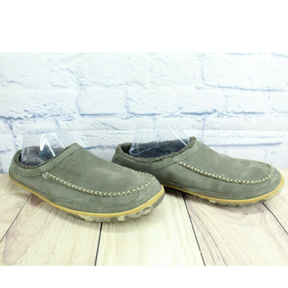 LL Bean Gray Suede Fleece Lined Nonslip Mountain Slipper Scuffs Size 12 M - Picture 3 of 9